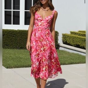 Hello Molly Pink Floral Midi Dress